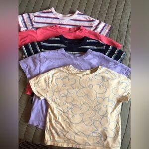 GAP Kids Striped and Floral T-Shirts Set of 5- Pink/Purple/Yellow Sz 5/6yr